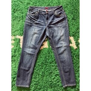 Bongo Womens Jeans Blue Denim Embellished Pockets Straight Leg Size 16W